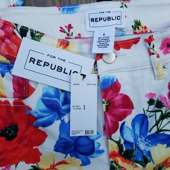 Republic Vibrant Red Floral Print Pants NWT Sz 8 - Picture 4 of 14